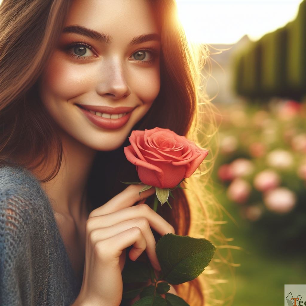 good morning image with Rose flower with girl