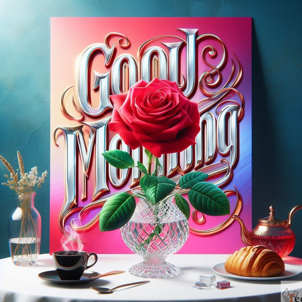 good morning image with Text and Rose flowers