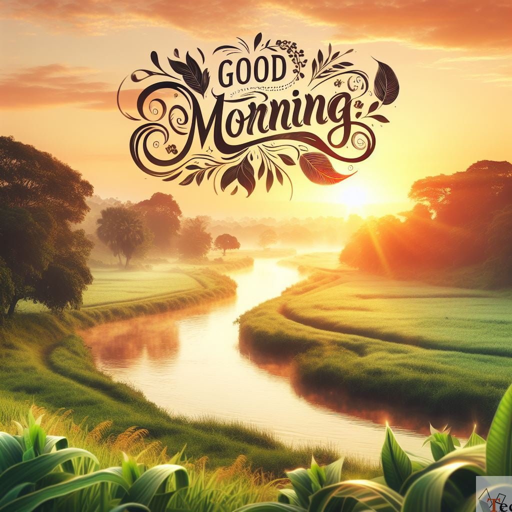 good morning pic with Text and sunrise and river side