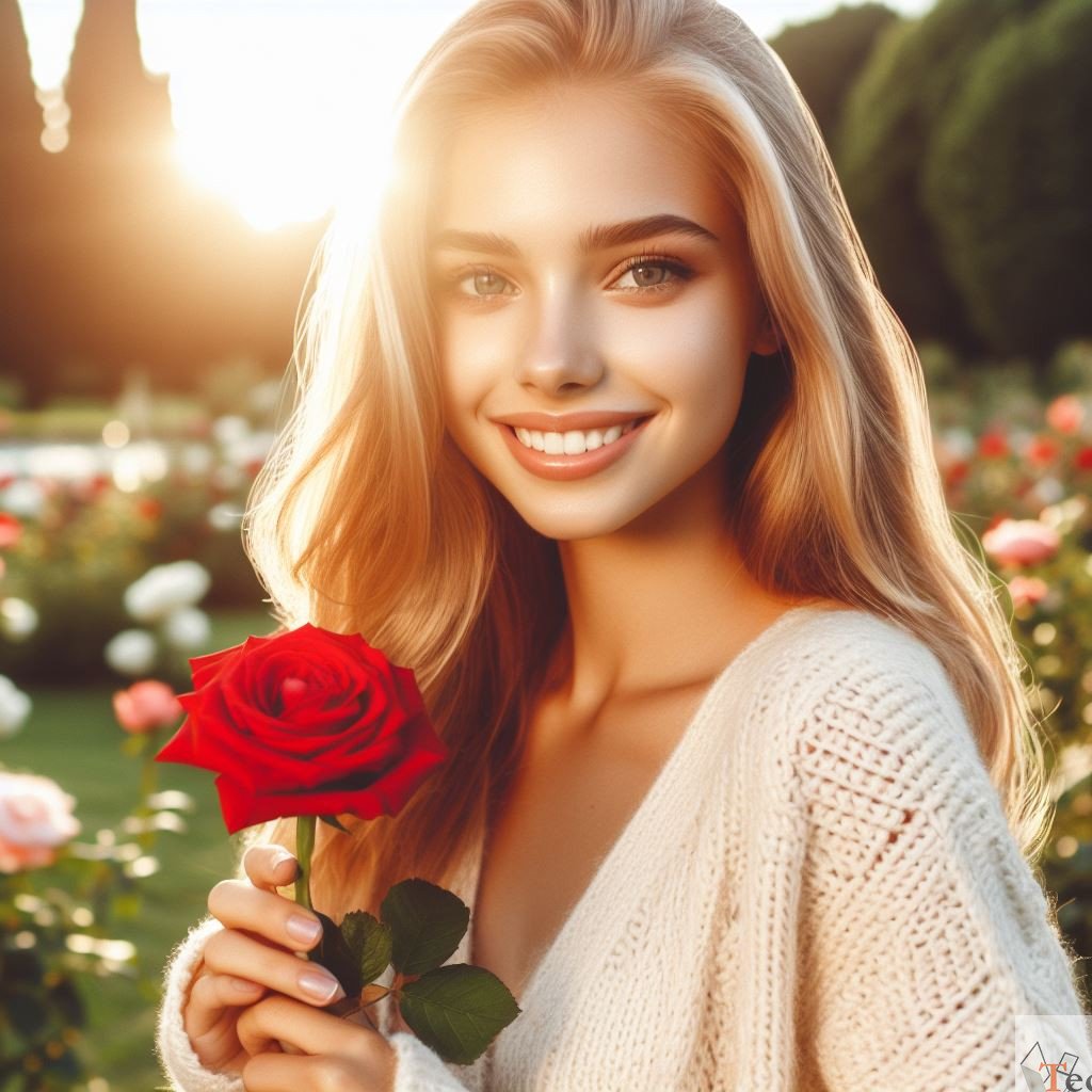 good morning pics with Rose flower with girl